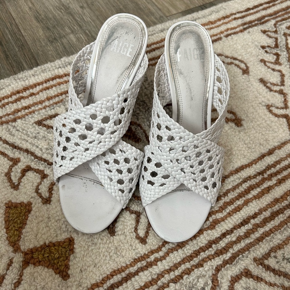 Paige womens white chunky heel 6.5 6 1/2